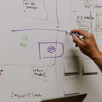 Whiteboard-Brainstorming-Sitzung Zwei Personen arbeiten gemeinsam an einem Whiteboard mit Skizzen und Notizen.